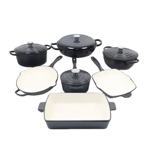 Ensemble de casseroles <span class=keywords><strong>en</strong></span> <span class=keywords><strong>fonte</strong></span> <span class=keywords><strong>émaillée</strong></span> - 11 pièces, y compris une <span class=keywords><strong>cocotte</strong></span>, une poêle, une casserole, une casserole à sauce, 4 couvercles - Product Image 1