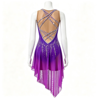 Robe de patinage artistique violette à col en V, dos croisé, ornée de strass, pour filles et femmes adultes