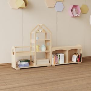 Libreria per <span class=keywords><strong>bambini</strong></span> in legno massello, scaffale a forma di castello con contenitore, espositore per libri da terra indipendente per angolo lettura in cameretta - Product Image 2