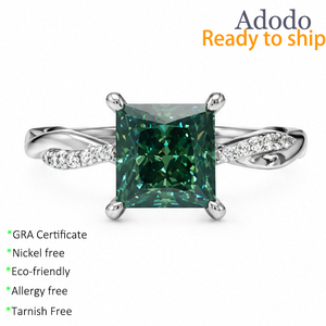 Anello di Fidanzamento all'Ingrosso con Moissanite Verde Taglio Principessa 7mm 2CT, Argento S925 Placcato <span class=keywords><strong>Oro</strong></span> <span class=keywords><strong>Bianco</strong></span>, <span class=keywords><strong>Gioielli</strong></span> da Donna - Product Image 1
