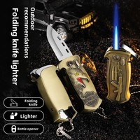 Briquet coupe-vent créatif et décapsuleur multifonctionnel, couteau pliant de camping extérieur