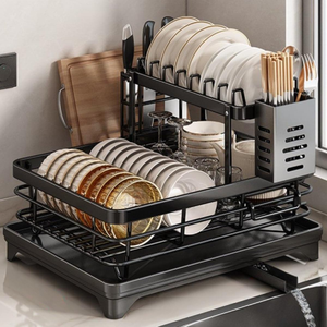 Metal 304 Stainless Steel Dish Drying Stand Drainer Plate <b>Rack</b> <b>Shelf</b> Kitchen Dish <b>Rack</b> with Drain Board Cutlery Cup - Product Image 2
