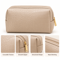 Sac de maquillage personnalisé en gros avec logo, aspect cuir gaufré crocodile, trousse de toilette de voyage à fermeture éclair pour femmes