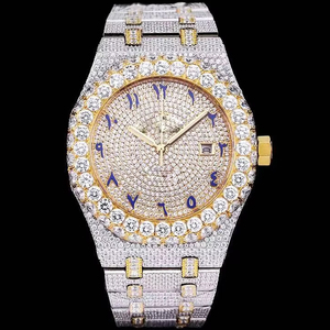 Cao Cấp Tự Động Đồng Hồ Cơ Khí Đầy Đủ Iced out Moissanite Hip Hop Phong Cách Thép Không Gỉ Ban Nhạc 20Mm Chiều Rộng 41Mm Đường Kính Quay Số - Product Image 1