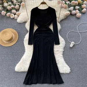 프랑스 pleated v 넥 허리 pleated 드레스 가을 새로운 화이트 블랙 폴카 도트 원피스 fishtail 드레스