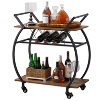 Chariot utilitaire de cuisine moderne en chêne rustique à 2 niveaux avec roulettes, table de service pour le café et le rangement