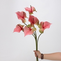 Fleurs artificielles en PU Anthurium de haute qualité, toucher réel, Anthurium en forme de cœur Firebird Palm pour la décoration de mariage, de maison et de fête