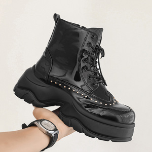 Nuevas Botas de Plataforma con Cordones y Remaches para Hombre, Diseño Moderno, Botas Negras con Tacón Elevado, Tallas 39-46, Botas Vaqueras de la Mejor Calidad - Product Image 3