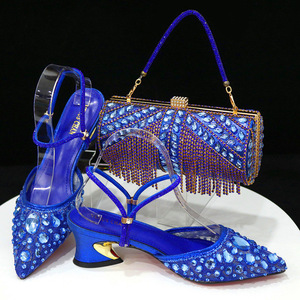 Women's <b>pointed</b>-<b>toe</b> strappy sandals, lace-up diamond-studded low-heeled shoes + round tube fringed handbag - Product Image 2