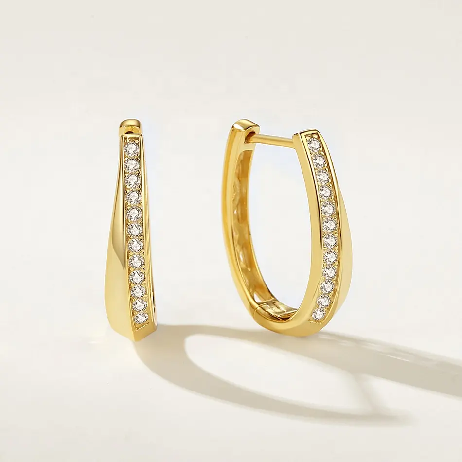 Nagosa perhiasan minimalis 18k gold vermeil 925 perak murni pave zirkonia bentuk u anting-anting hoop huggie