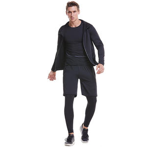 Set Fitness da palestra a compressione rapida e asciutta abbigliamento da uomo manica lunga e pantaloncini a maniche corte Leggings giacca con cerniera - Product Image 5