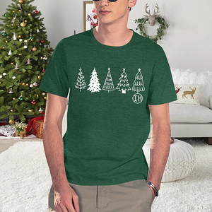 Designer Merry Christmas <strong>Men</strong> Casual Short Sleeve Cotton <strong>Shirts</strong> Fashion <strong>Xmas</strong> Trees Printed Crew Neck Cozy <strong>T</strong>-<strong>shirt</strong> - Product Image 6
