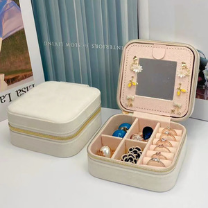 Hot Sale Exquisite Portable Jewelry Box with Mirror Luxurious Velvet Travel Gifting Packaging for Necklace <strong>Ring</strong> Earring <strong>Storage</strong> - Product Image 5
