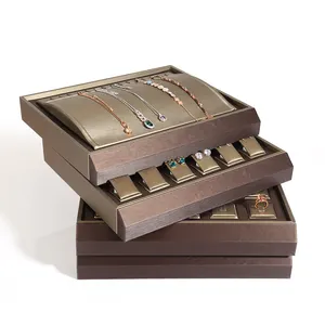 Digu PU da Stackable Đồng hồ vòng đeo tay tùy chỉnh vuông lưu trữ đồ trang sức Khay da Bông tai trang sức hiển thị khay - Product Image 2