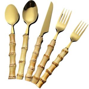 A69 Bamboo Handle Tableware Stainless Steel Cutlery Set Knife <b>Fork</b> Spoon Hotel Gift Set Spring 2025 - Product Image 5