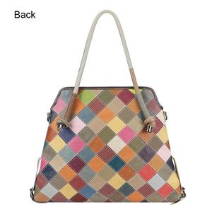 Sac fourre-tout en cuir véritable AndoBag à motif floral, grande capacité, avec surpiqûres colorées, sac bandoulière à carreaux, sacoche pour femme 1890 - Product Image 3