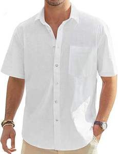 Nuova <span class=keywords><strong>Camicia</strong></span> da <span class=keywords><strong>Uomo</strong></span> in Cotone e <span class=keywords><strong>Lino</strong></span> a Maniche Corte, Tinta Unita, Casual con Bottoni, Stile da <span class=keywords><strong>Spiaggia</strong></span>, Personalizzabile - Product Image 5
