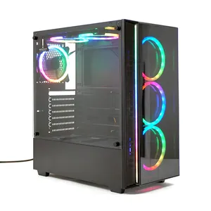 Casing Komputer Kaca Samping Tempered Baru 2021 Casing Game ATX Casing CPU Sabuk Mengalir RGB