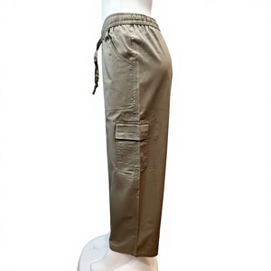 All weather girls khaki cargo <b>pants</b> multi pockets high waist for everyday wear knitted and zipper fly features with machine wash - Product Image 1