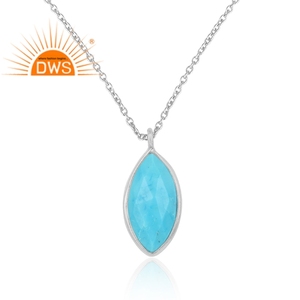 Sky Blue Turquoise Gemstone Pendant Necklace Wholesale Handmade 925 Fine Silver Chain Necklace Jewelry Suppliers - Product Image 2