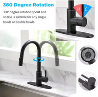 Robinet de cuisine moderne en alliage de zinc, monotrou, à poser sur le plan, finition noir chromé doré, monocommande, eau froide, valve en céramique