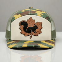 Gorra de Béisbol Deportiva Ajustable con Parche de Cuero Personalizado y Logotipo Bordado, Gorra Trucker de Camuflaje de 7 Paneles de Alta Calidad 168