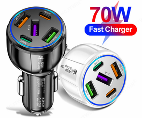شاحن سيارة 75 واط 5 منافذ <span class=keywords><strong>3</strong></span> USB + 2 نوع-c شاحن سيارة نوع C شحن سريع PD30W QC3.0 شاحن هاتف في السيارة للهاتف لهاتف هواوي - Product Image 1