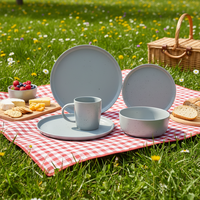 Ensemble de vaisselle élégant et écologique en grès |   Ensemble de 4 assiettes et bols gris |   Lave-vaisselle et micro-ondes compatibles, anti-fuite, pour la maison et l'hôtel