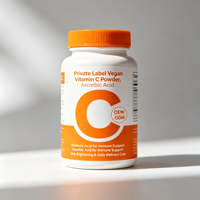 Vitamine C végétalienne en marque blanche, acide ascorbique pour le soutien immunitaire, l'éclat de la peau et les soins quotidiens de bien-être