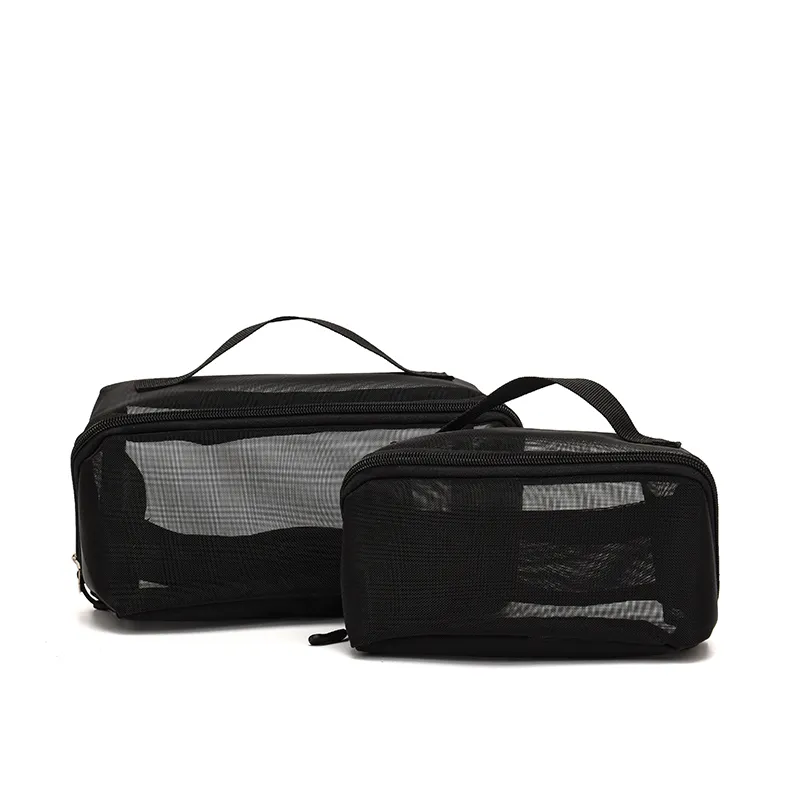 New Arrival Large Capacity Wash Bag Set Travel Black Transparent Mesh Cosmetic Bag