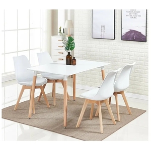 Modern <b>4</b>-Seater Restaurant <b>Set</b> Popular Sale MDF Wooden Table with <b>4</b> Seater Plastic <b>Dining</b> <b>Chair</b> for Hotels - Product Image 1