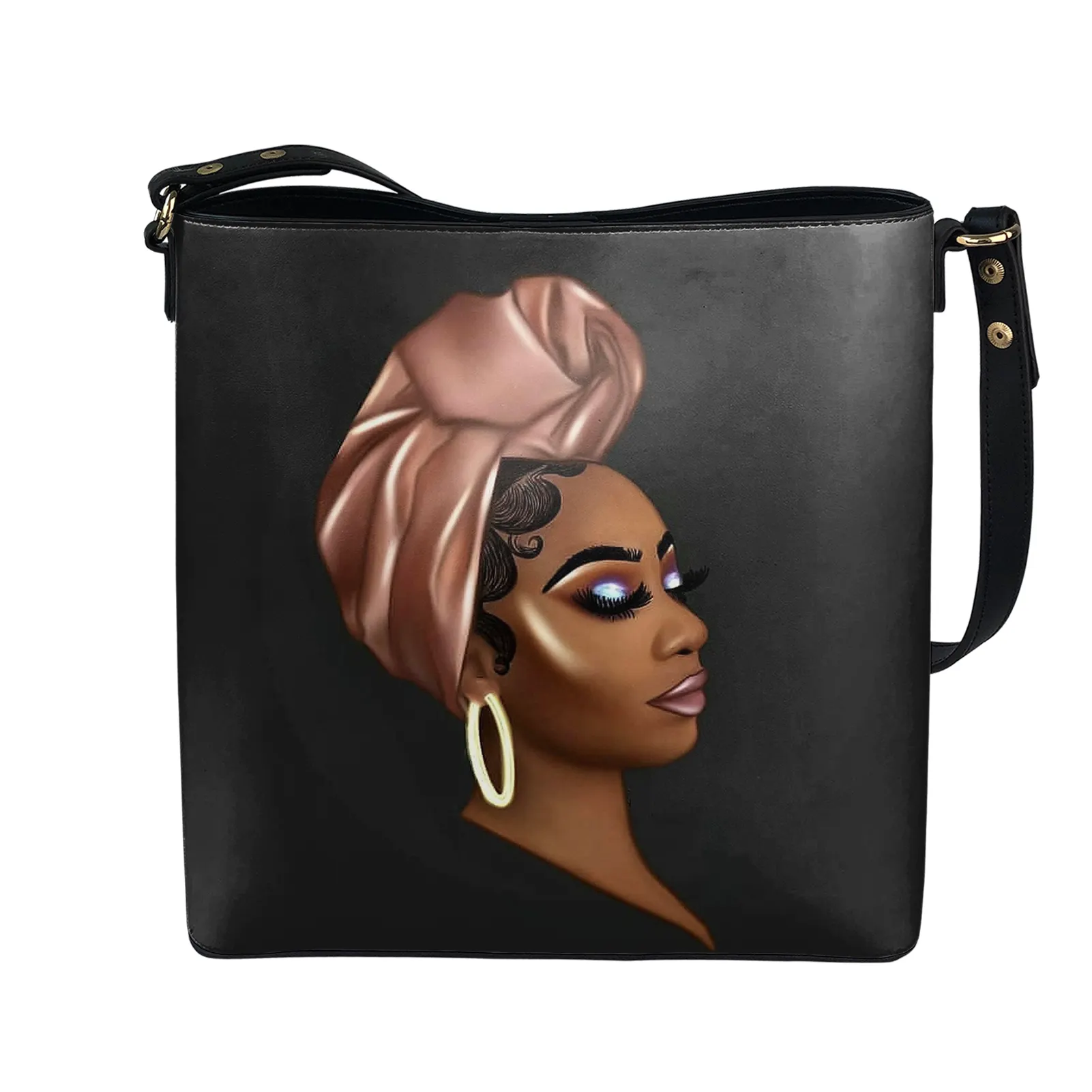 Herfst Zwarte Grote Lederen Tassen Afrikaanse Zwarte Koningin Afdrukken Handtassen Voor Vrouwen Luxe Lederen Vrouwen Tote Handtassen