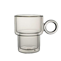 Gobelet en verre à double paroi 340ml personnalisé avec tasse en bambou empilable à paillettes poignée double couche pour café thé