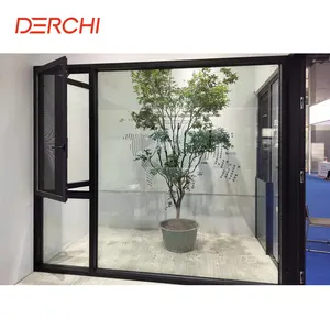 Derchi Guangdong Deuren En Ramen Leverancier Custom Huis Ramen Energiebesparing Dubbel Glas Aluminium Openslaande Raam