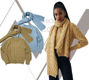 Ensemble 2 pièces tricoté pour femme : <span class=keywords><strong>Pull</strong></span> en maille torsadée camel et écharpe assortie, <span class=keywords><strong>pull</strong></span> texturé nid d'abeille, <span class=keywords><strong>pull</strong></span> d'hiver confortable - Product Image 2