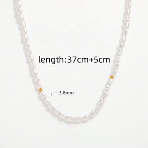 Collier de perles en forme de grain de riz en acier inoxydable plaqué or 18 carats, bijoux personnalisés, vente en gros de bijoux de mode - Product Image 5