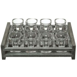 Hot bán Glass Đảng máy chủ 12 Shot Glass Đảng máy chủ với cổ điển màu xám khay gỗ - Product Image 1