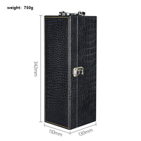 Boîte à rabat Boîte cadeau avec poignée Cuir PU noir à motif crocodile Emballage pour boissons alcoolisées