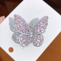 Bague Papillon Creuse Tendance Multicolore en Zircon Cubique, Bague Statement pour Femme, Bijoux de Soirée et Cocktail