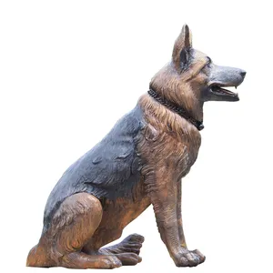 Estatua conmemorativa de bronce de tamaño real, escultura de latón de Pastor Alemán, militar, perro
