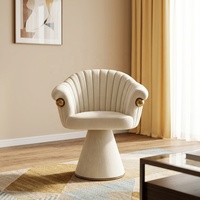 Fauteuil d'appoint moderne pivotant en forme de coquille avec dossier plissé, accent métallique, structure en pin, éponge haute densité et revêtement en tissu chenille