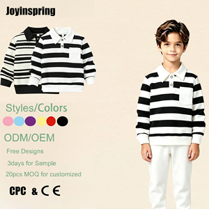 Felpa a Collo Polo a Righe Bianche e Nere per Ragazzi, Manica Lunga, Pullover a Righe per Bambini, Abbigliamento OEM ODM per Bambini all'Ingrosso - Product Image 1