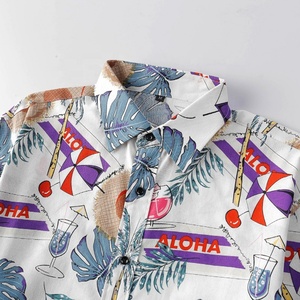 Camisa Hawaiana de Manga Corta para Hombre, de Algodón/Poliéster, con Estampado Completo, Transpirable, Personalizada, para Vacaciones de Verano en la Playa, Cuello Mao, ODM - Product Image 4