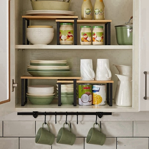 <b>Kitchen</b> <b>Storage</b> Rack Bamboo Spice Racks with Metal Legs Bamboo Spice Rack Organizer for Countertop - Product Image 3