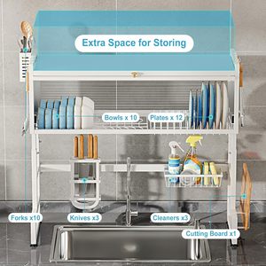 Trend Double Tier Wall Mounted Folding Carbon Steel Multifunction <b>Dish</b> Drying <b>Rack</b> Storage Kitchen <b>Dish</b> Drainer Eco-Friendly - Product Image 3