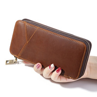 Étui à crayons en cuir Crazy Horse, en cuir pleine fleur véritable, avec porte-stylo et compartiment pour argent liquide, idéal pour les voyages