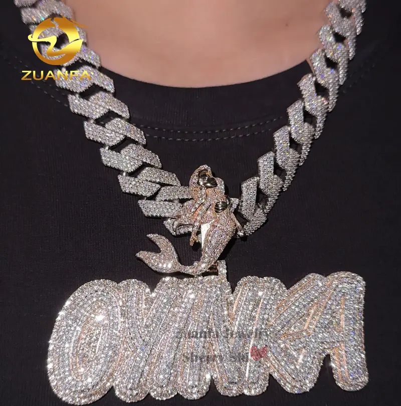 Rosé vergoldete VVS Moissan ite Diamond Custom Iced Out Hip Hop kubanische Kette Name Buchstabe Anhänger Halskette mit Meerjungfrau Kaution