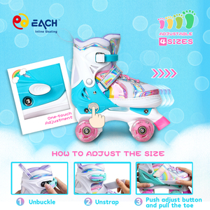 EACH Patins à roulettes professionnels pour enfants à 4 roues, réglables, avec semelle extérieure en cuir et PVC, pour le plaisir en extérieur - Product Image 5