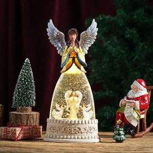 European Glass Church <b>Angel</b> Water Lamp Night <b>Light</b> Illuminated Scene Decoration Musical Snowfall Eco-Friendly Indoor Use - Product Image 1