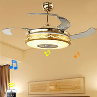 Ventiladores de Techo de Fábrica con Luz y Control Remoto Retráctil con Música Regulable 3CCT Motor BLDC Reversible para Dormitorio Sala de Estar